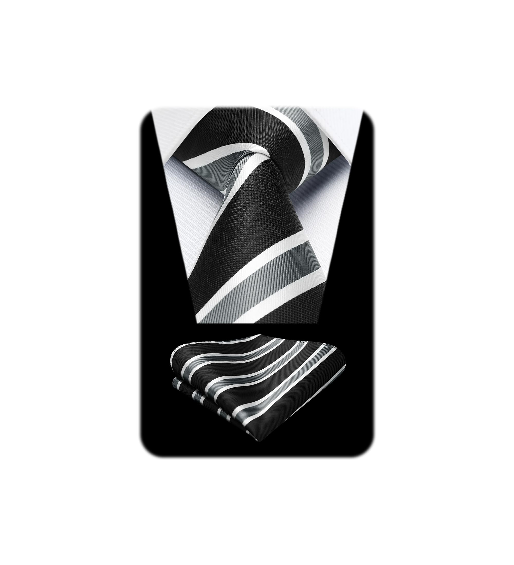 

[HISDERN] Men s Black Tie, Formal, Wedding, Tie and Pocket Square Set, White, Brand, Business, Job Hunting, Interview, Entrance Ceremony, Graduation