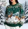 Women Crew Neck Fleece Sweatshirt Winter Forest Animals Deer Fox Print Long Sleeve Loose No Hood Warm Pullover