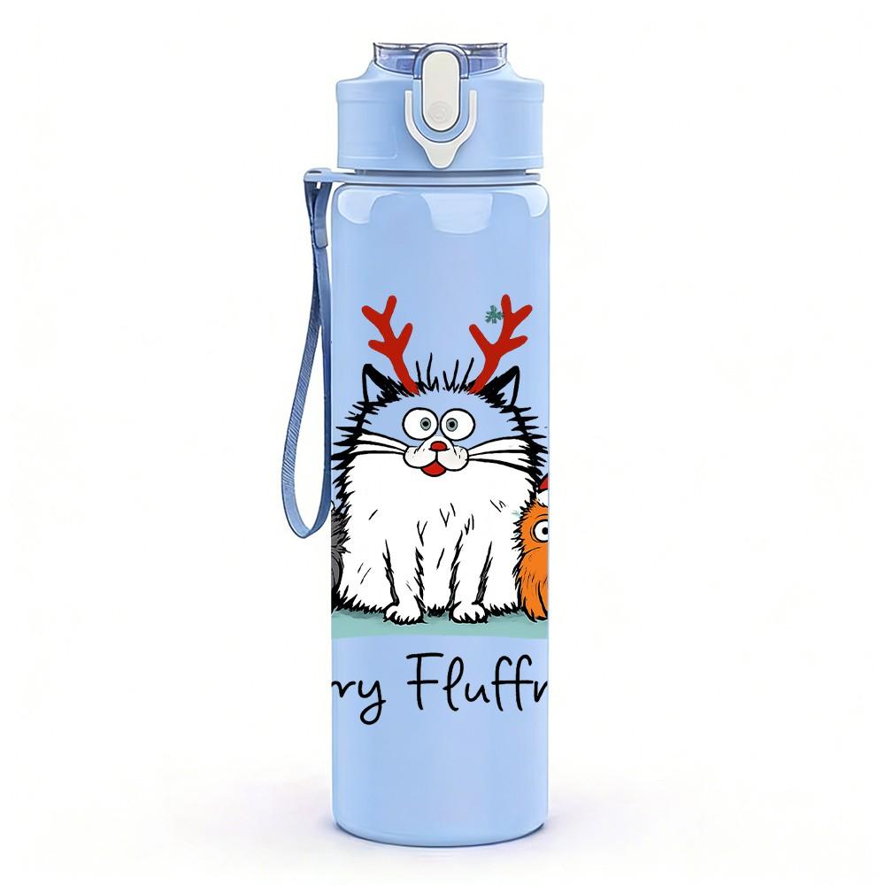 1PC Merry Fluffmas Cat Santa Hat 750ml Color Plastic Sports Water Bottle Leakproof Flip Straw Lid Suitable for Sports Office Home Use