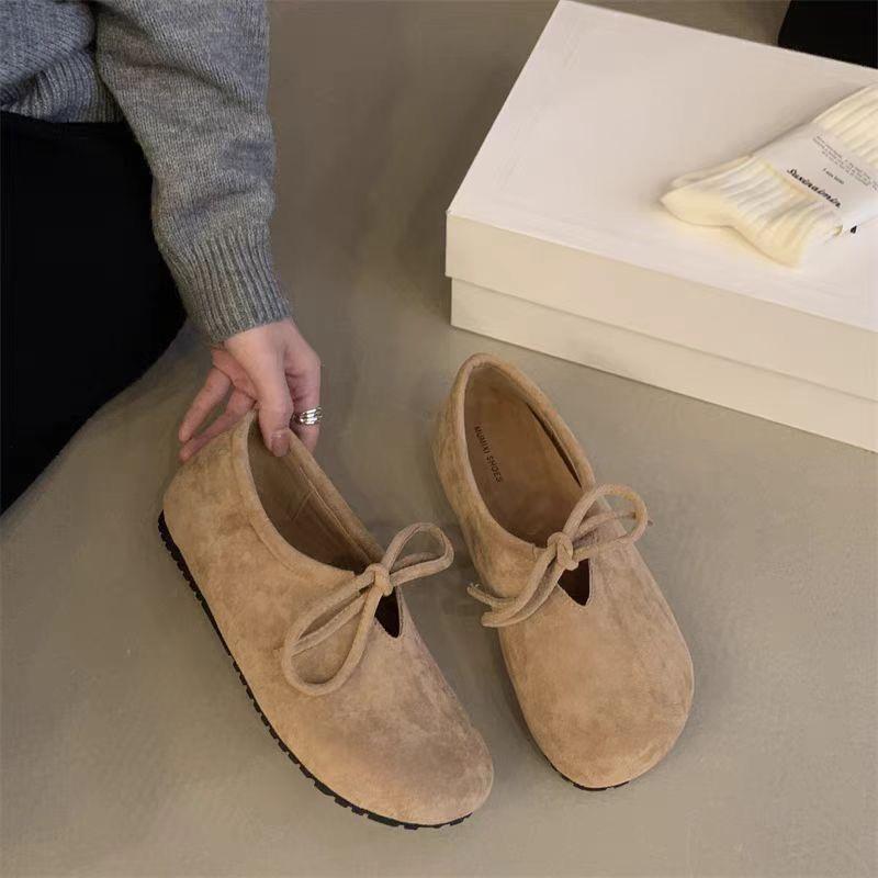 

Туфли женские однобортные из замши в стиле ретро с круглым носком, весна-осень, новые детские туфли Birkenstocks с плоским дном и одной педалью, повседневные туфли Doudou 35