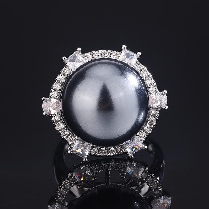 Jewelry Copper Bottom Gold Plated Baroque Pearl Vintage Temperament Diamond Ring Female 16Mm