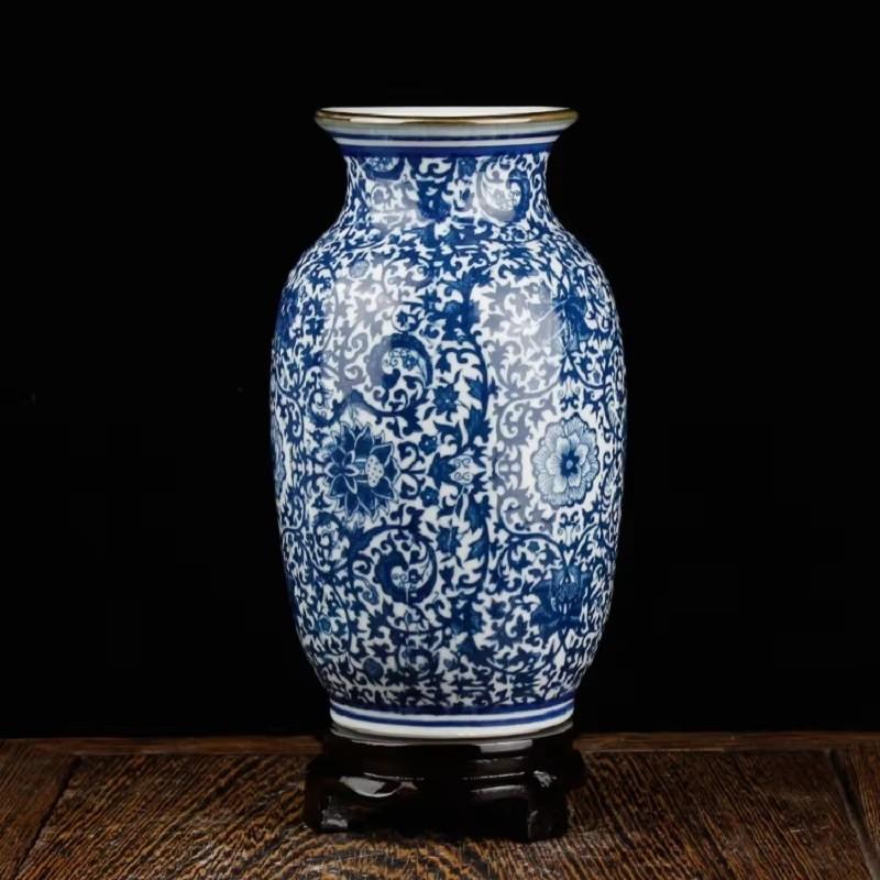23cm/Chinese Jingdezhen Ceramics Blue White Porcelain Flower Vase Ornaments Home Livingroom Decoration Study Room Furnishing Cra