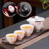 White Porcelain Hand-painted Kuaike, a Pot of Three Cups, Portable Travel Kung Fu Tea Set, Ceramic Tea Set