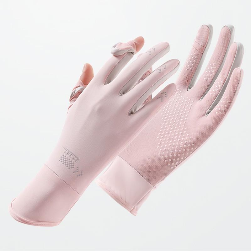 Womens UV Protection Driving Gloves With Flip Cover Breathable Nylon Mesh Anti-Slip Touchscreen Compatible