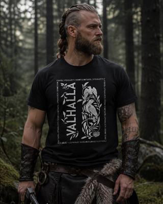 Koszulka Wikingów Valhalla | Koszulka z Mitologii Nordyckiej | Odin Kruki Hugin i Munin | Odzież w Stylu Nordyckim | Prezent dla Wojownika