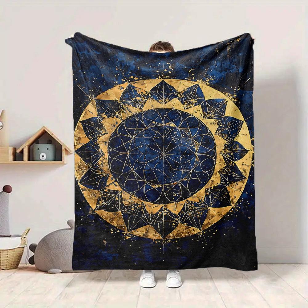 1pc Cosmic Mandala Blanket, Lightweight Flannel Throw Blanket for Sofa, Bed, Travel, Camping, Living Room, Office, Couch034