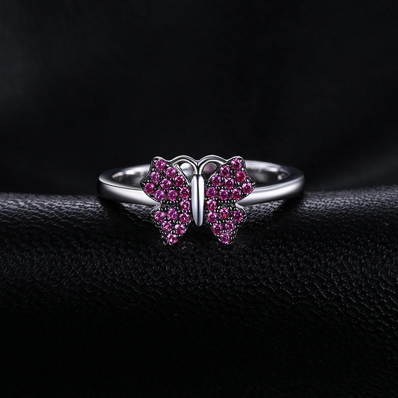 S925 Silber Mikropavé roter Korund Schmetterling Tier Ring Schmuck