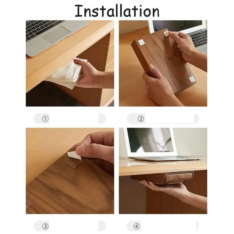 ABWR-Home Storage Stationery Container Saving Under Desk Drawer Wooden Storage Drawer Stationery Box Natural Decoration