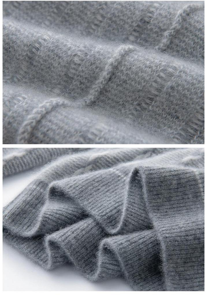Seven-Gauge Pure Cashmere Round Neck Contrast Color Loose Sweater