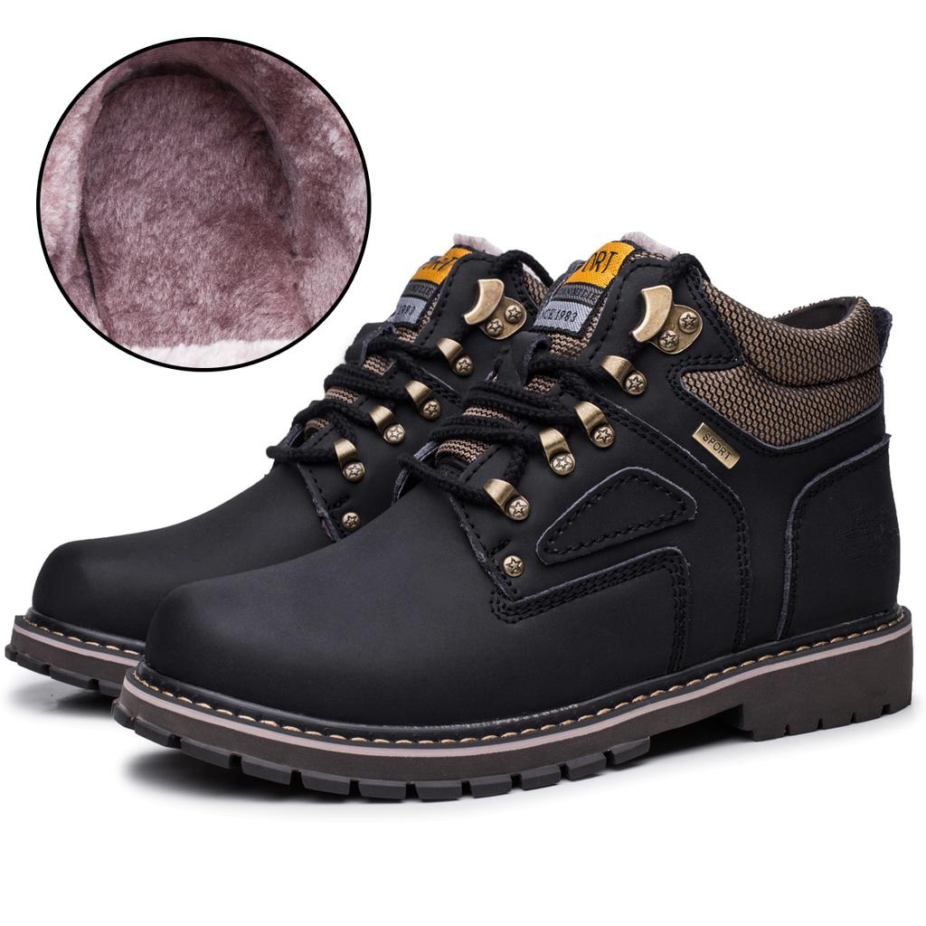 Winter Men Ankle Work Shoes Boots Leather Outdoor Working Shoes Plush Warm Werkschoenen Botines Hombre