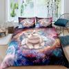 Galaxy Cat Duvet Cover Universe Galaxy for Kids Boy Girl Cute Kitten Printed Outer Space Planets Quilt Cover Bedroom Decorations