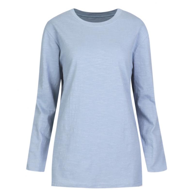 Shop   Women Loose FiT Slub Round Long Sleeve T shirT Brown Dai Wsh 1009