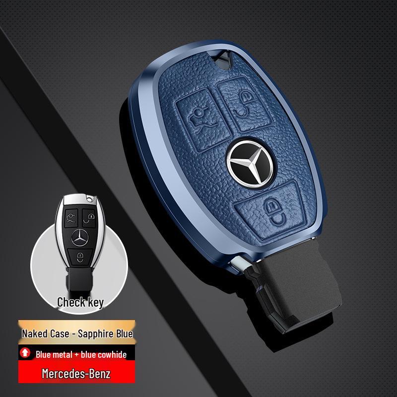 Husă metalică din piele naturală pentru cheie pentru Mercedes-Benz C-Class, E-Class, GLC300L, 260L, E300L, E200