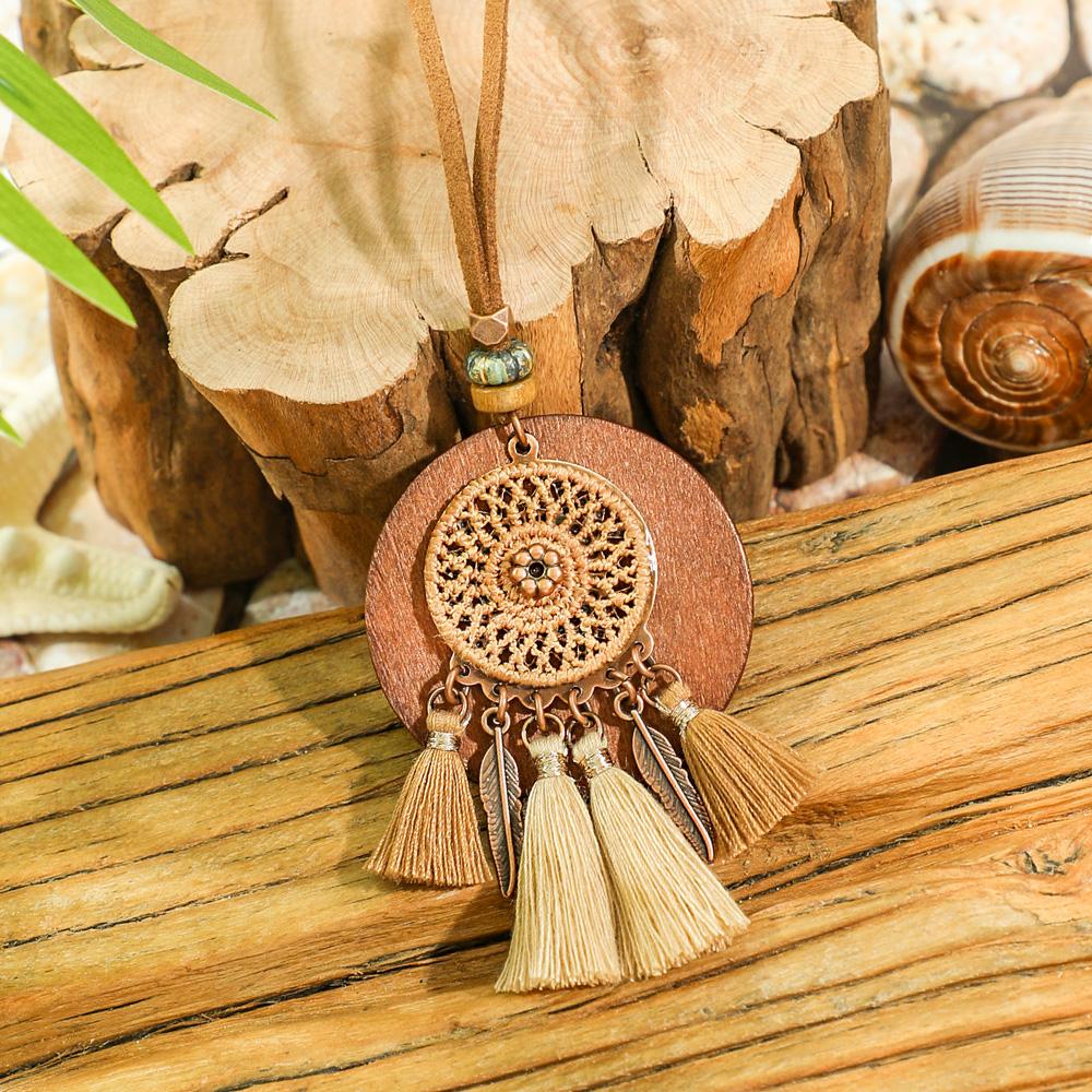 3 st Boho Vintage Bruna Tofsar Örhängen Halsband Handgjorda Centerpärla Inläggningspärla Hänge Halsband Hantverk Gåvor för Kvinnor