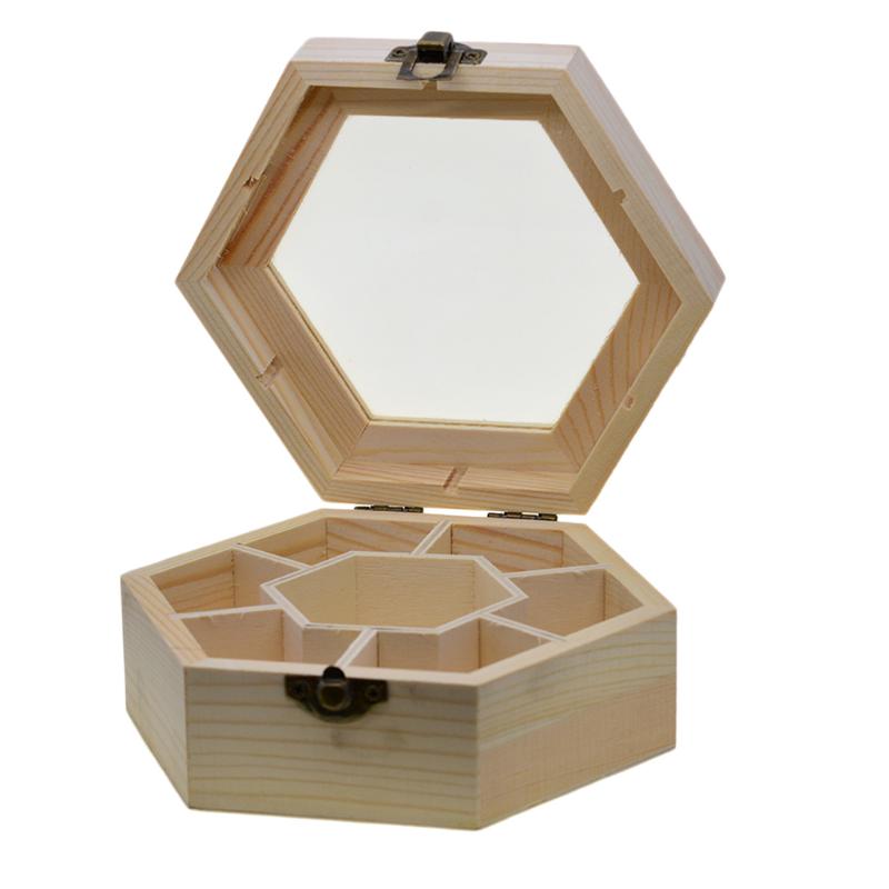 Unfinished Wood Storage Box with Lip Storage Organizer with 7 Slots for Ring Bracelet Necklace Earrings Accessories