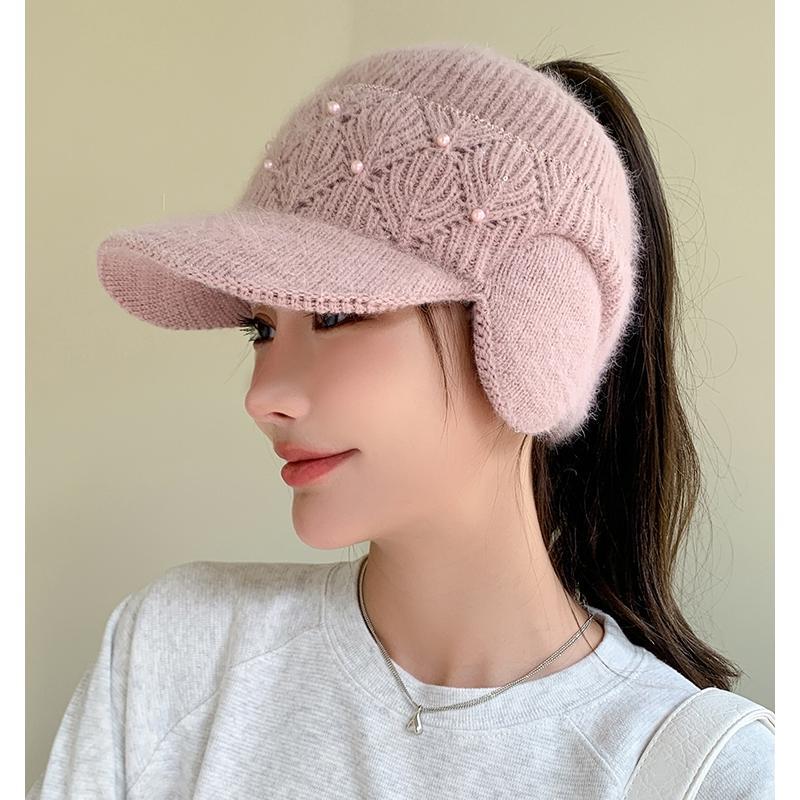 Casquette Bec de Canard pour Femmes Version Coréenne Hiver Casquette de Baseball à Calotte Ouverte pour Chaleur et Protection des Oreilles