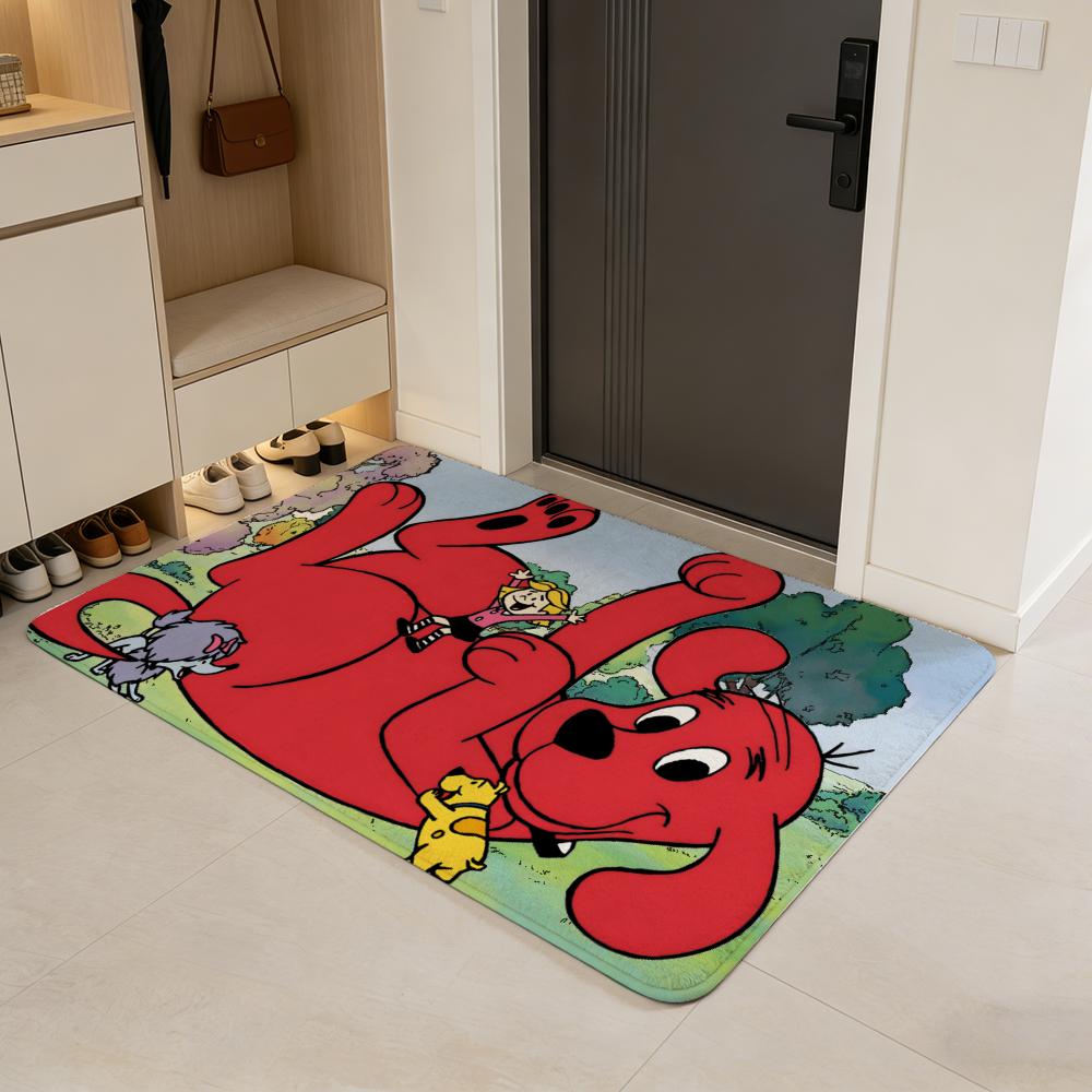 Clifford t-the B-Big R-Red D-Dog Floor Mat Soft Cartoon Flannel Non-Slip Kids Play Mat & Entrance Door Mat for Bathroom Bedroom