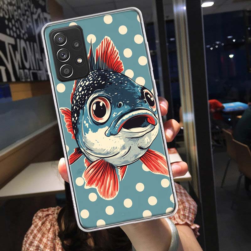 Pop Art Drawing Ideas Fish Phone Case for Samsung A54 A57 A37 A17 A14 A15 A12 A24 A34 A55 A35 A25 A52S A07 A05S A04S A22 A32 A72