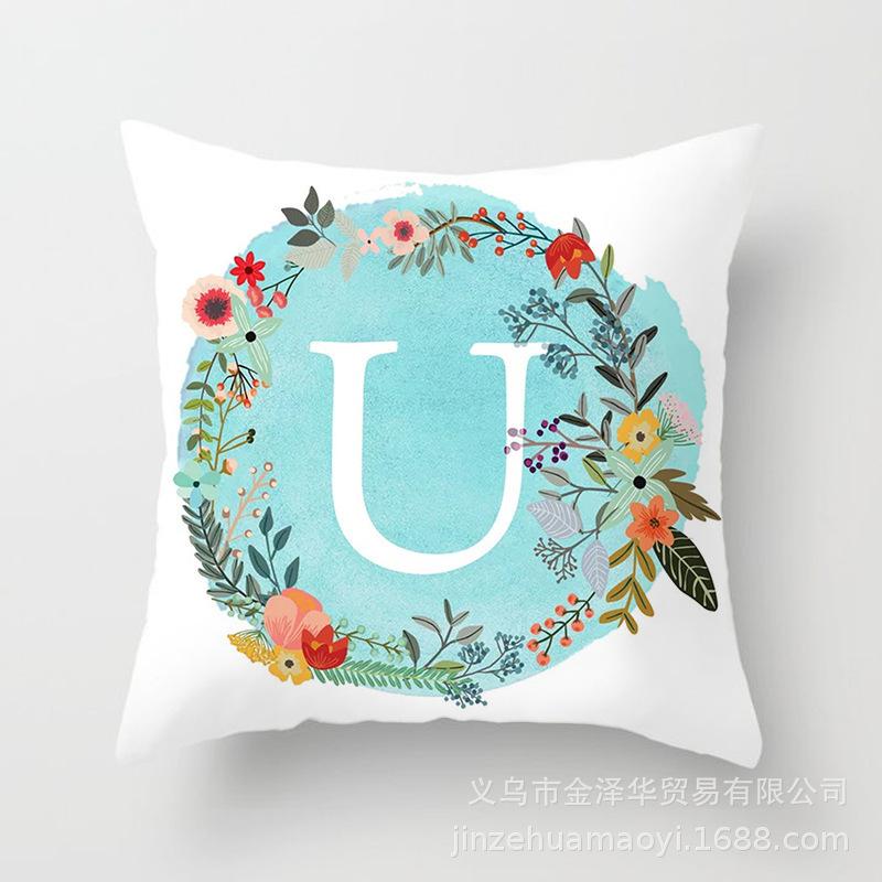 Blue Letter Pattern Throw Pillow Cover With Short Plush Print Living Room Sofa Decoration Cushion Cover Pillow Covers Decorative
