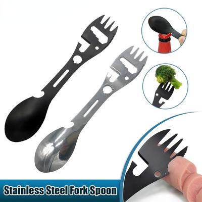 Camping Gabel Löffel Edelstahl 10 In 1 Integriertes Besteck Multi Tool Dosenöffner Messer Flasche Outdoor Picknick Camp Utensi Tragbar