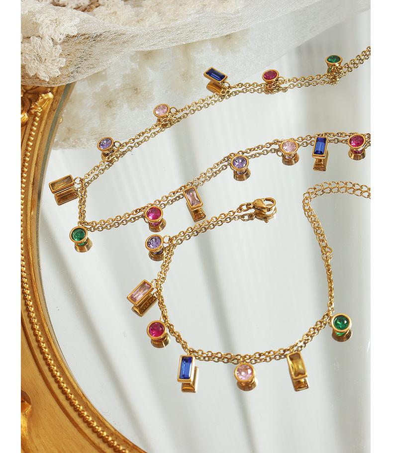 Luxury Multi-color Zircon Jewelry Set: Tassel Necklace with Niche Design Titanium Steel Bracelet