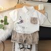 Boys' short sleeved two-piece set with cartoon printed shirt and casual shorts High-quality clothes for Boys