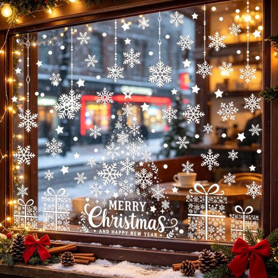 Easy Clean Window Clings 4Pcs Winter Snowflake Static Glass Stickers, Removable PVC Decals for Christmas DIY Home Wall Decoration Holiday Decoration,