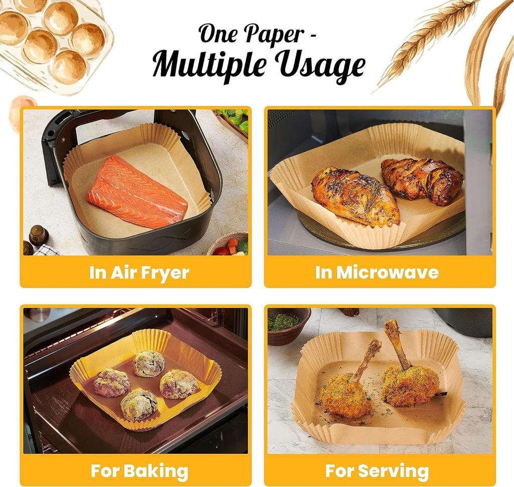 50-300Pcs 23CM Air Fryer Disposable Baking Paper Oven Paper Square 5’5 L Air Frying Paper Air Fryer Paper 23x23 Air Fryer Paper