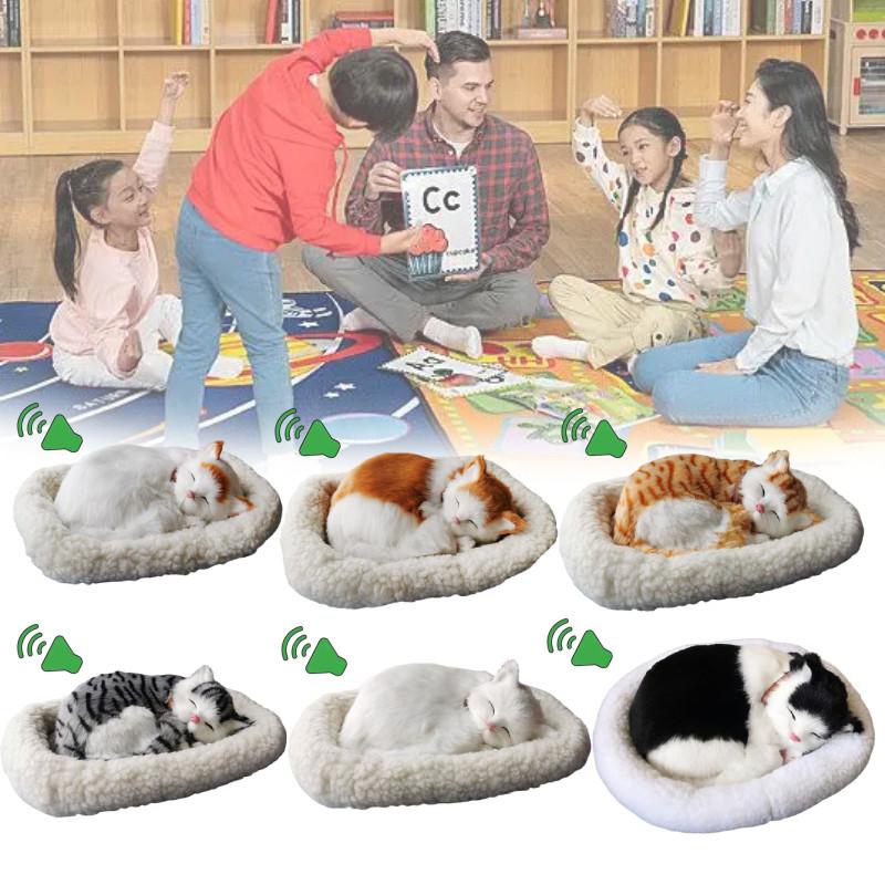 Gato de Peluche Dormilón Realista con Respiración Perro Peludo con Alfombra Decoración Creativa de Animales