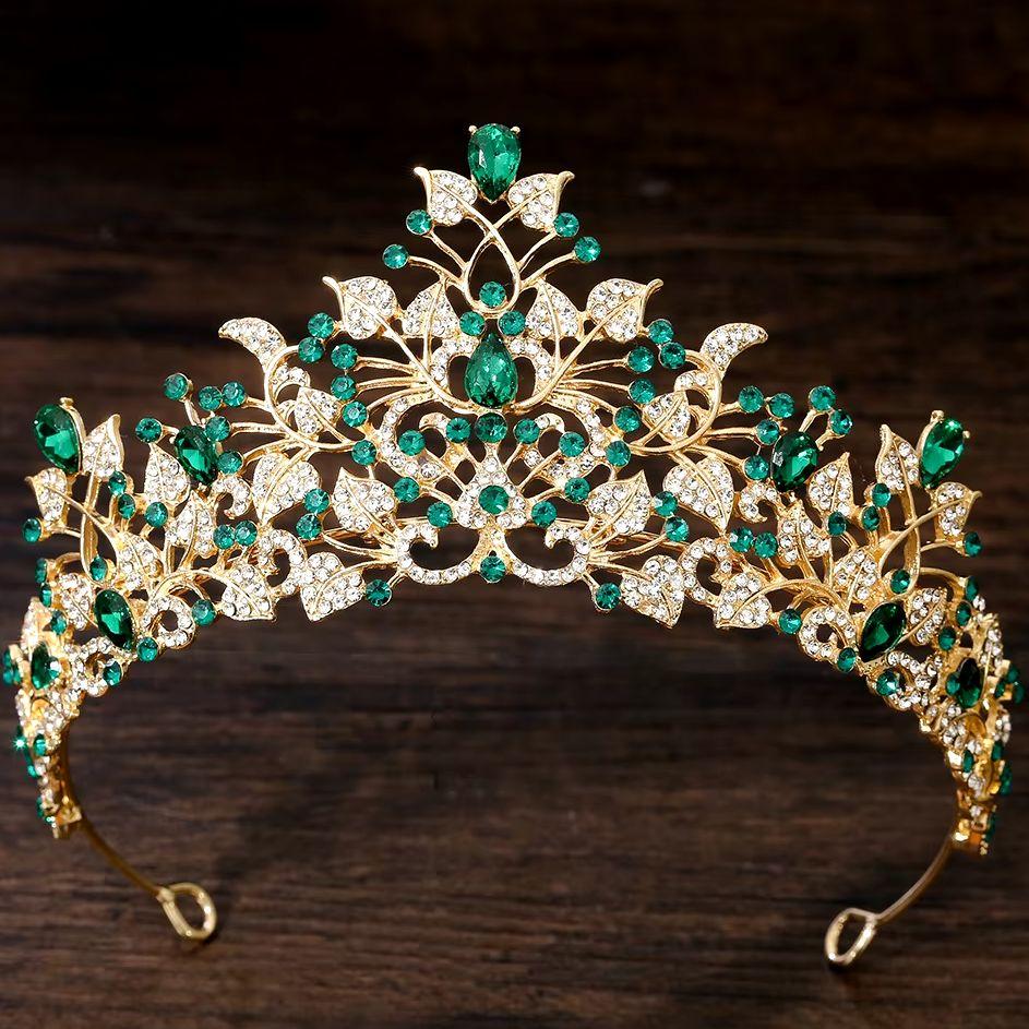 DIEZI Baroque Green Red Crystal Tiara Crown For Women Girls Party Wedding Elegant Queen Rhinestone Crown Hair Accessories