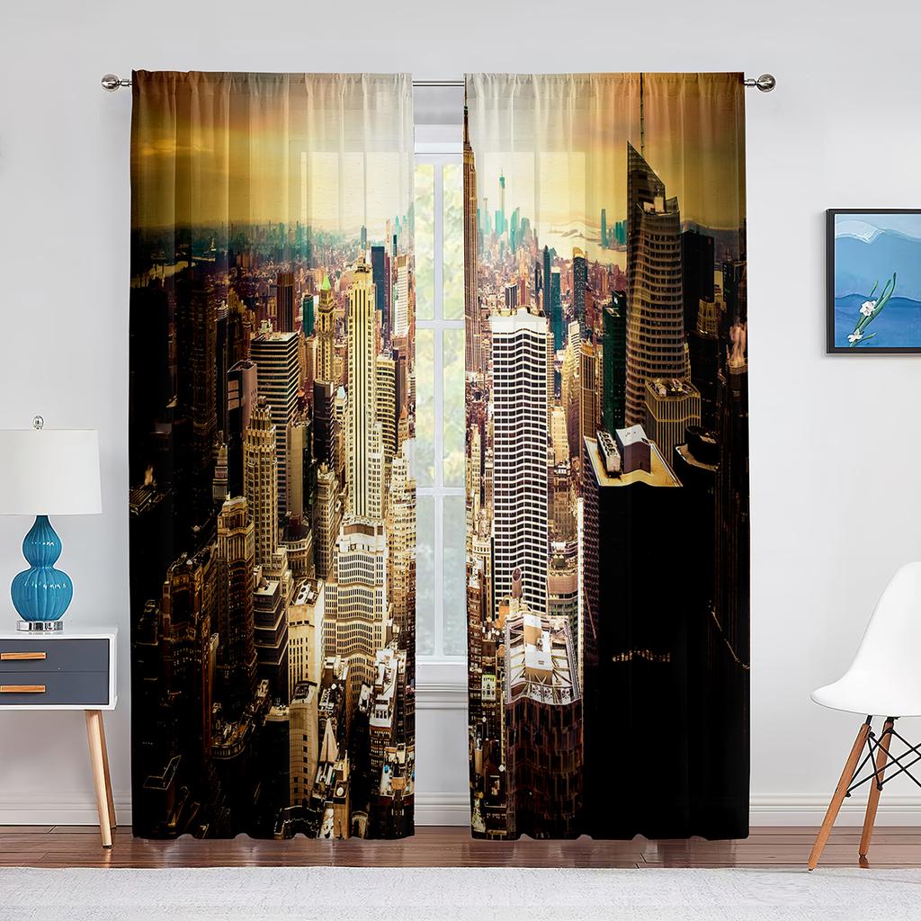 Pejzaż miejski Budynki biznesowe Sylwetki Miasto Tiulowe Zasłony do Dekoracji Salonu Sypialni Przezroczysta Woalowa Zasłona Okienna