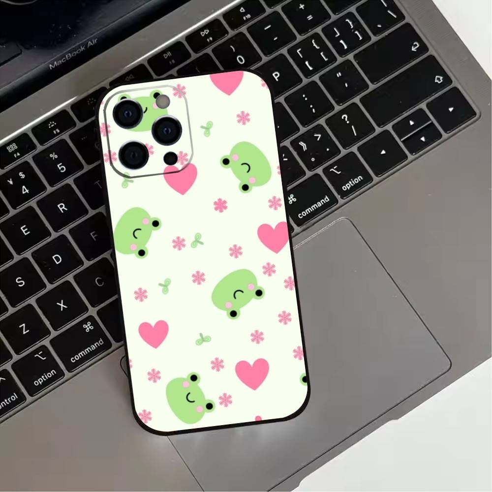 Cartoon F-Frog12 S-Strawberry Phone Case For iPhone17,16,15,14,13,12,11 Plus,Pro Max Soft Black Cover