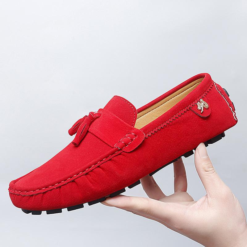 Moda Estiva Scarpe Loafer Arancioni Uomo Casual Comode Scarpe in Pelle Scamosciata Uomo Basse Slip-On Scarpe da Guida Uomo Piatte Taglia 38-46