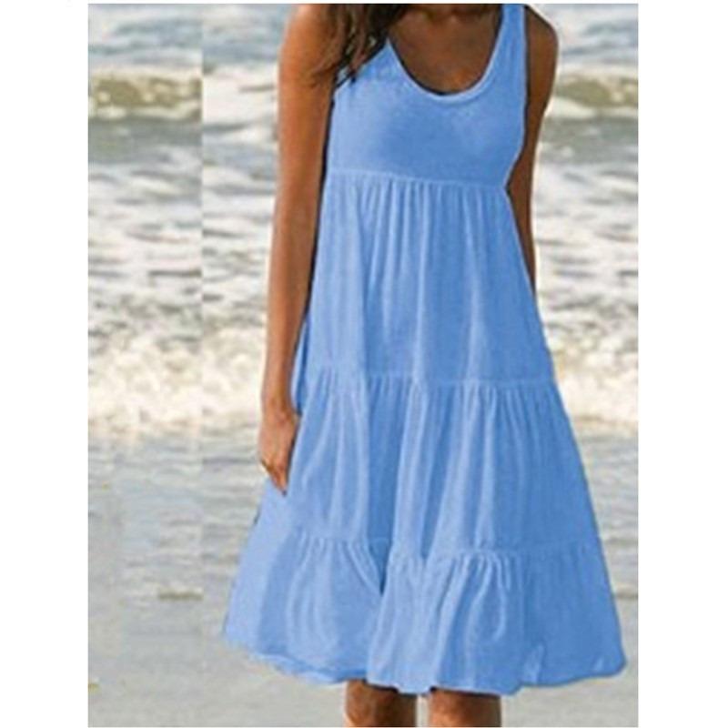 Μόδα Χαλαρό Αμάνικο Στρογγυλή Λαιμόκοψη Φόρεμα Παραλίας Γυναικείο Κομψό Casual Απλό Μονόχρωμο Πάρτι Α-γραμμή Φόρεμα Μήκους Μίντι με Τιράντες Γυναικεία Ρούχα