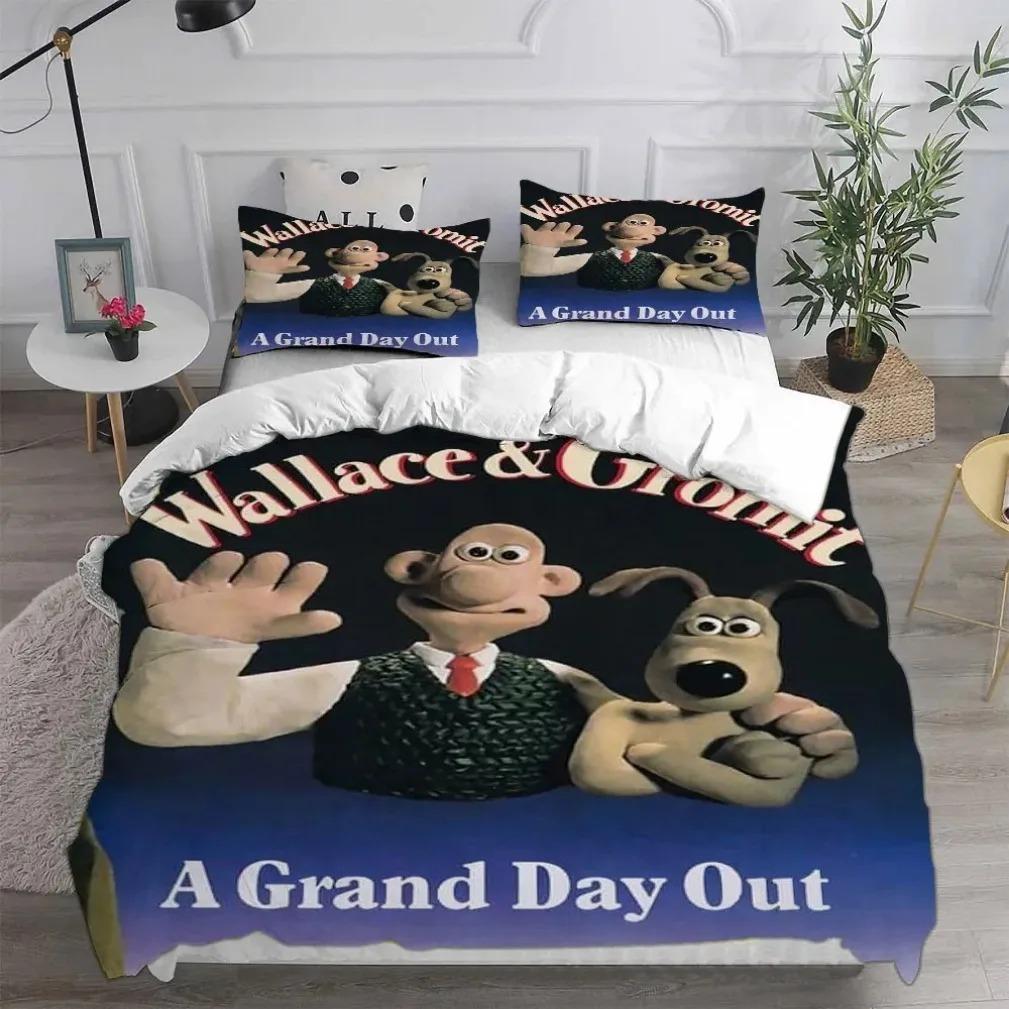 Cartoon Dog Duvet Cover Pillowcase Bedding Set Wallace&Gromit Adult Boy Girl Bedroom Decoration Children Single Double Size