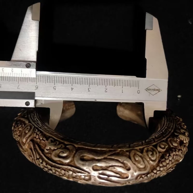 Exquisite Chinese Handmade Miao Silver Carving Dragon Spit Bead Open Bracelet Ethnic Style Zodiac Hollow Round Men's And Women's