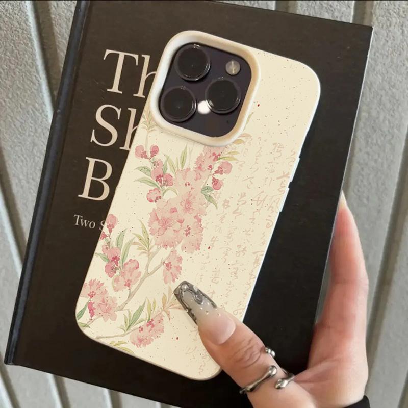 

Chinese Calligraphy Pink Blossom Pattern Design Protective Cover for iPhone 17 16 15 14 13 12 11 16E Series Pro Max Plus iphone 11 ProMax