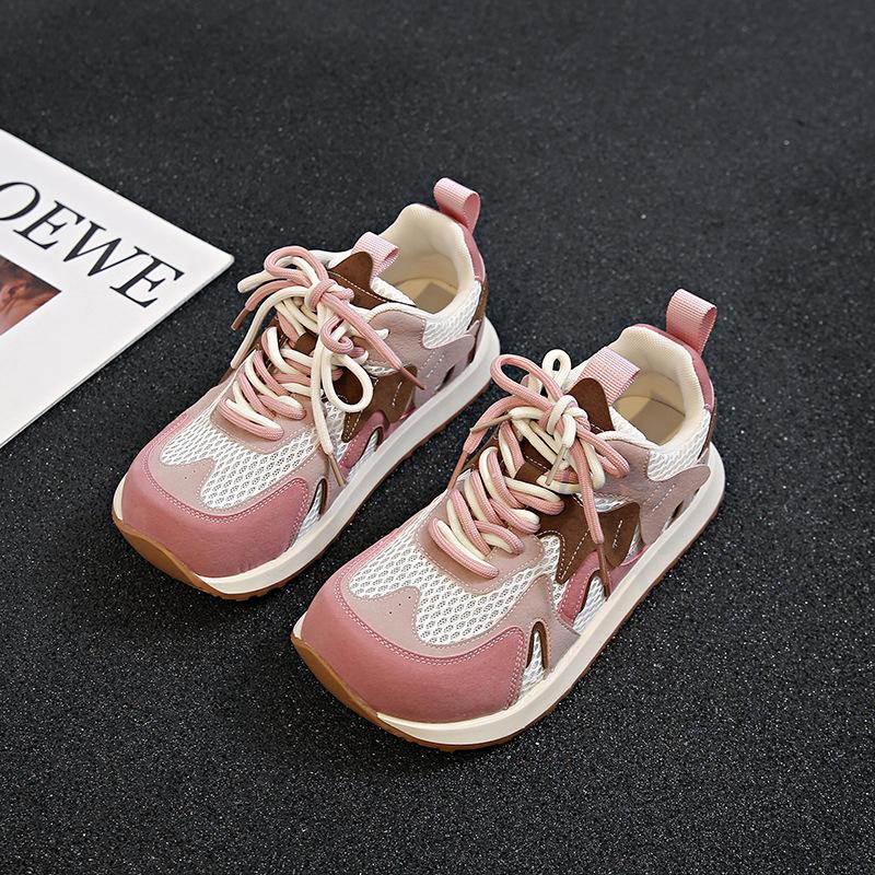 

Маленькие толстоподошвенные с внутренней высотой, вафельные женские весенние модные универсальные кроссовки для папы, дышащие спортивные и для отдыха 40 розовый