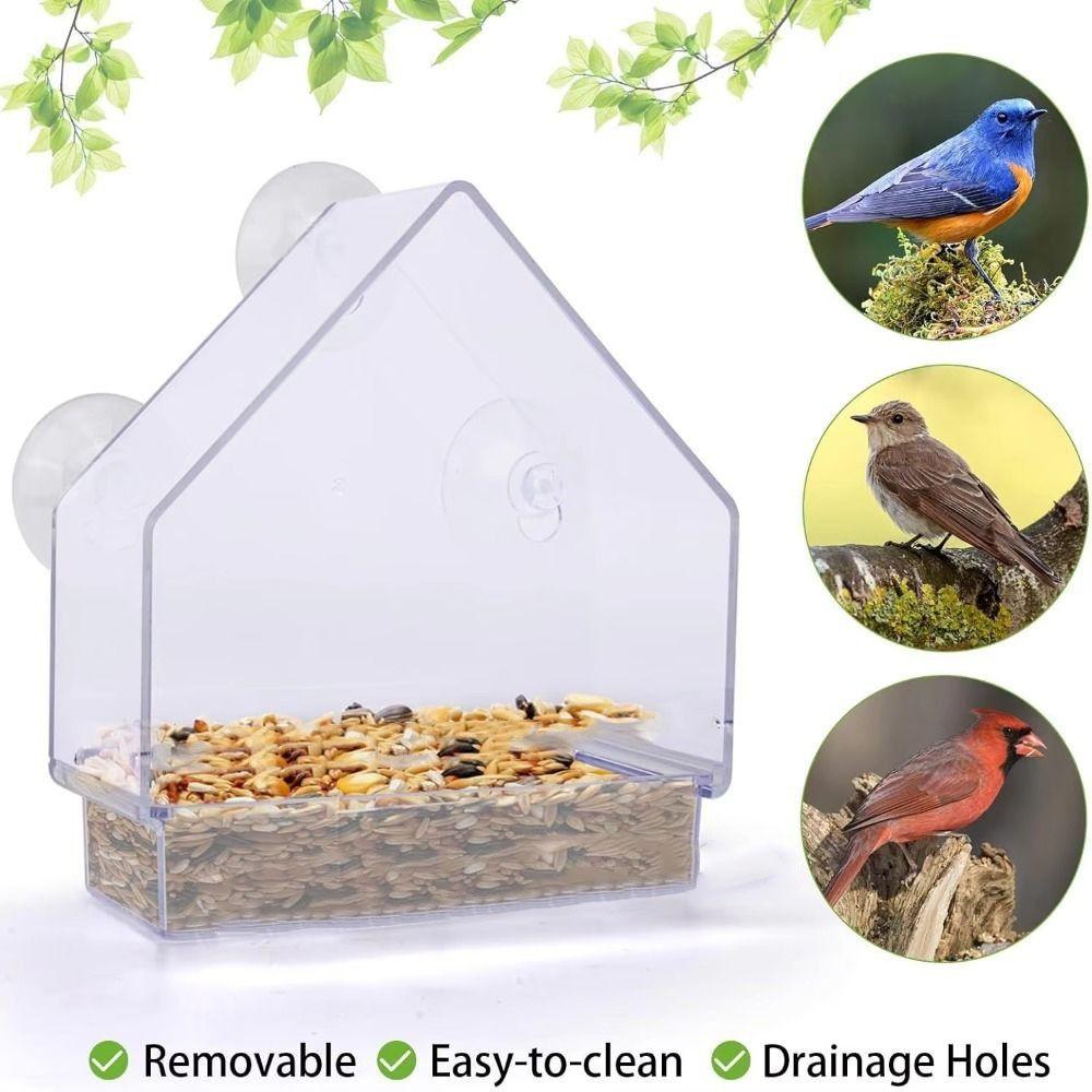 Plastic Window Bird Feeders Clear Window Bird House Windowsill Birdfeeders for Conure Budgie