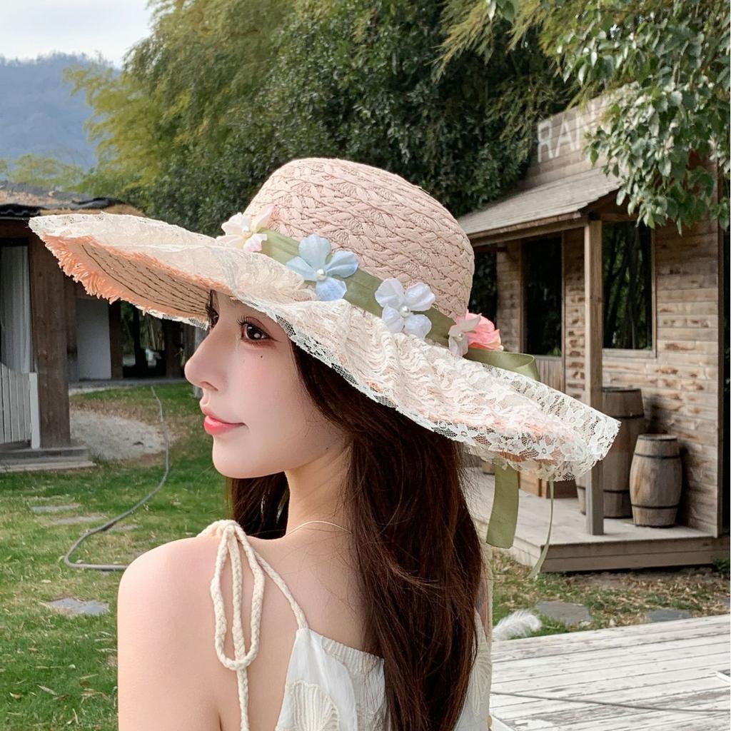 Spring And Summer Casual Straw Hat Women'S Breathable Lace Big Eaves Fashion Sun Hat Versatile Sun Hat Women'S Basin Hat