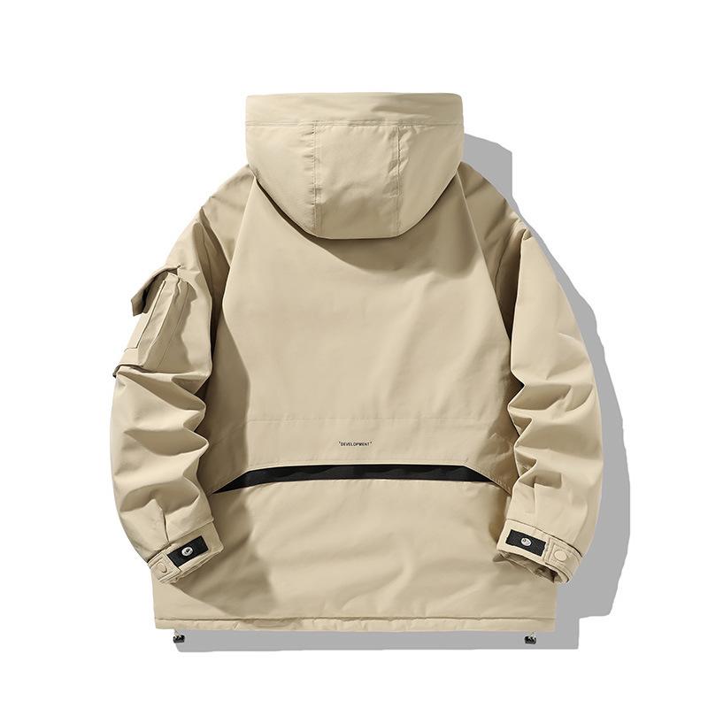 Men's Winter White Duck Down Jacket Functional Tooling Warm Thickened Hooded Fashion Loose Down Jacket Men