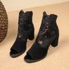 Fashion 2025 New Elegant Round Toe Zip Pumps Lace Flower Ankle Strap Hollow Out Sandals Fashion Women High Heels Shoes Zapatos De Mujer