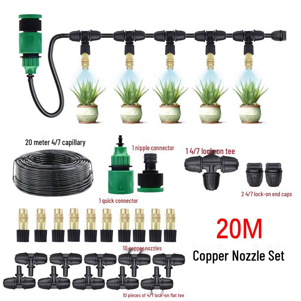 Verstellbare Kupferdüse Automatisches Bewässerungs- & Kühl-Sprinkler-Set für die Außenbewässerung