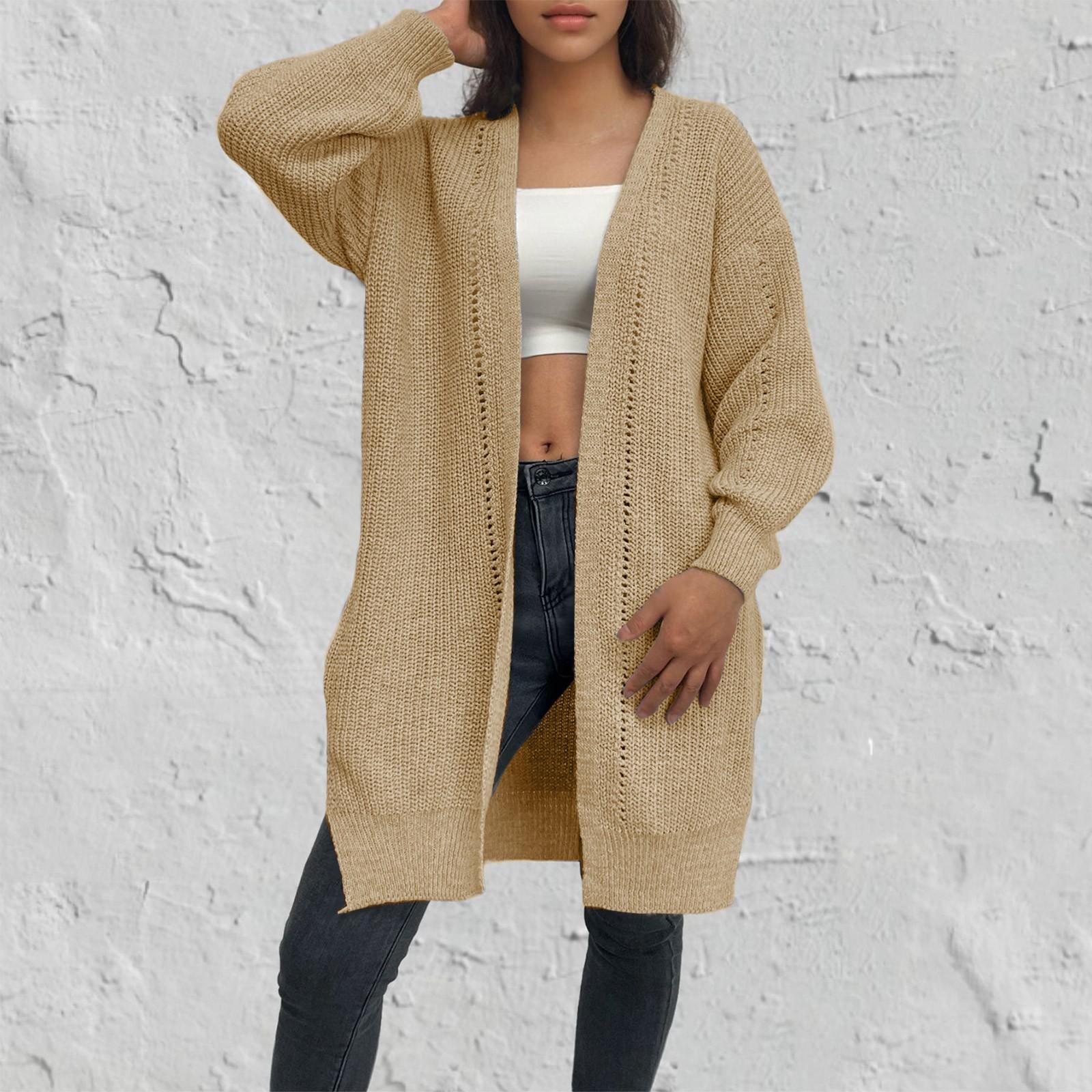 

20/5000 Женский однотонный свободный трикотажный кардиган средней длины с длинным рукавом для женщин XL хаки