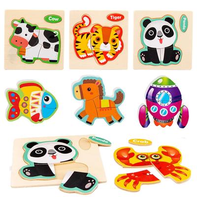 Jouet en Bois pour Bébé Puzzle 3D Petite Taille Puzzle Animaux Dessin Animé Planche de Puzzle Jouets Éducatifs d'Apprentissage Précoce pour Enfants Cadeaux