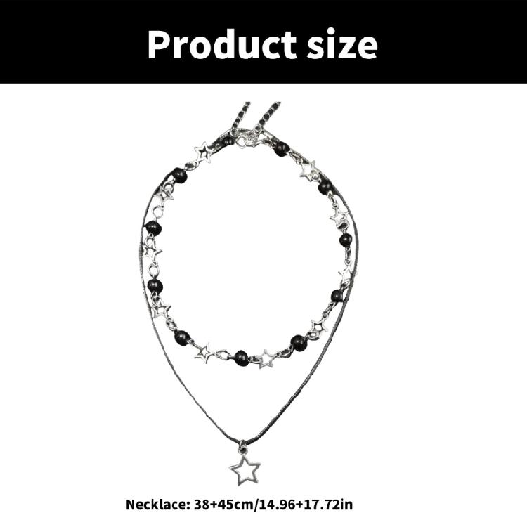 Unique Hollow Star Necklace with Black Bead PU Leather Rope Choker Double Layered Clavicle Chain for Trendy Women