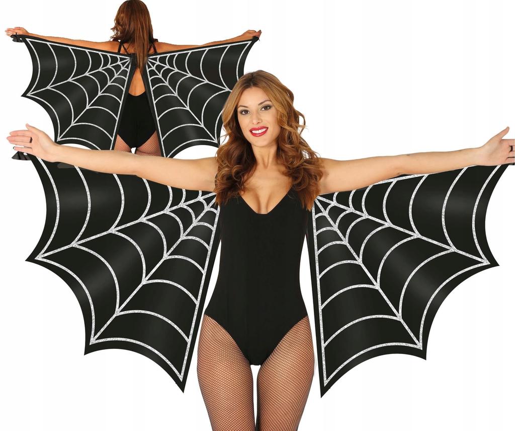 Strój Peleryna Skrzydła Pająka Czarne Nietoperz Halloween Karnawał Bal