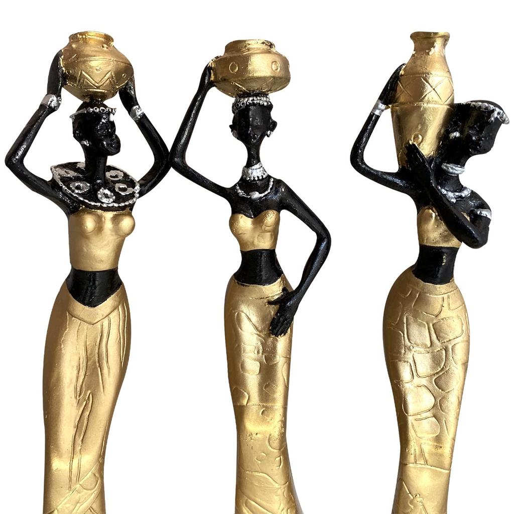 Beautiful New Golden & Black African Women For Home Decor - Pack Of 3
