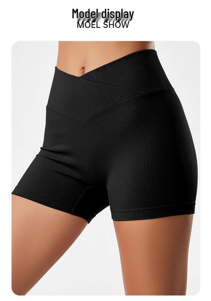 Women's Cross Waist Elastic Yoga Shorts with Peach Hip Design - Three-Quarter Length, Perfect for Running and Fitness