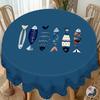 1 Peça de Toalha de Mesa Redonda Simples de Verão Estilo Oceano Estampada, Toalha de Mesa Retangular com Padrão Geométrico de Peixes, Toalha de Mesa para Festa, Decoração de Mesa para Casa,